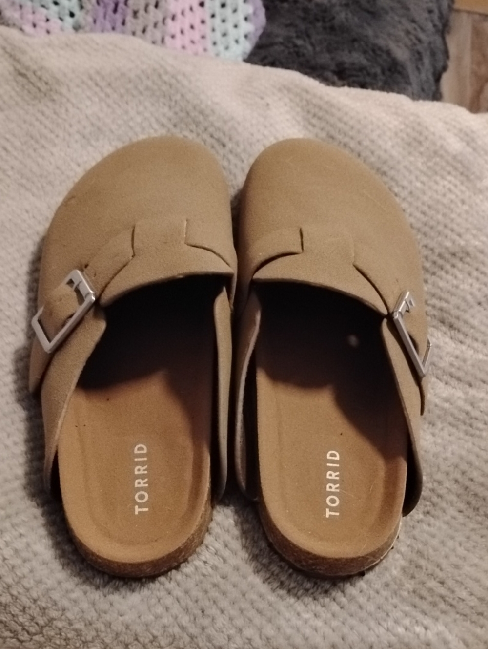 torrid Tan Faux Suede Slip-On Mules with Silver Buckle